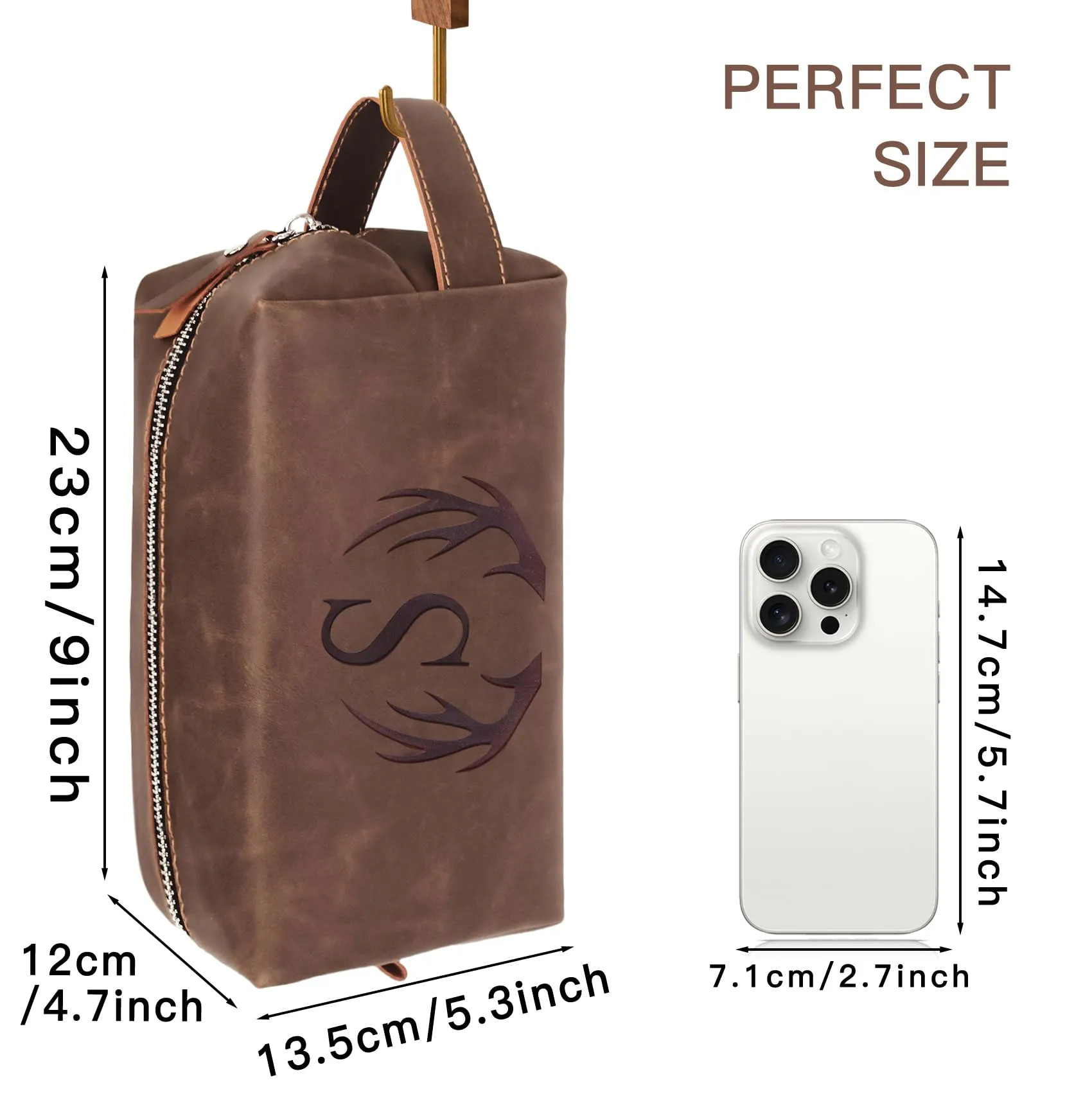 Aganmi Mens Toiletry Bag Personalized Christmas Thanksgiving Birthday Gifts for Men Initial PU Leather Waterproof Shaving Bag for Toiletries Accessories Travel Essential for Dad Husband Boyfriend (M)
