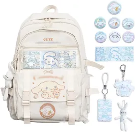 ALORVE Backpack Cute Anime Student Schoolbag Cartoon Casual Travel Bag for Boys and Girls School Season Backpack (White)