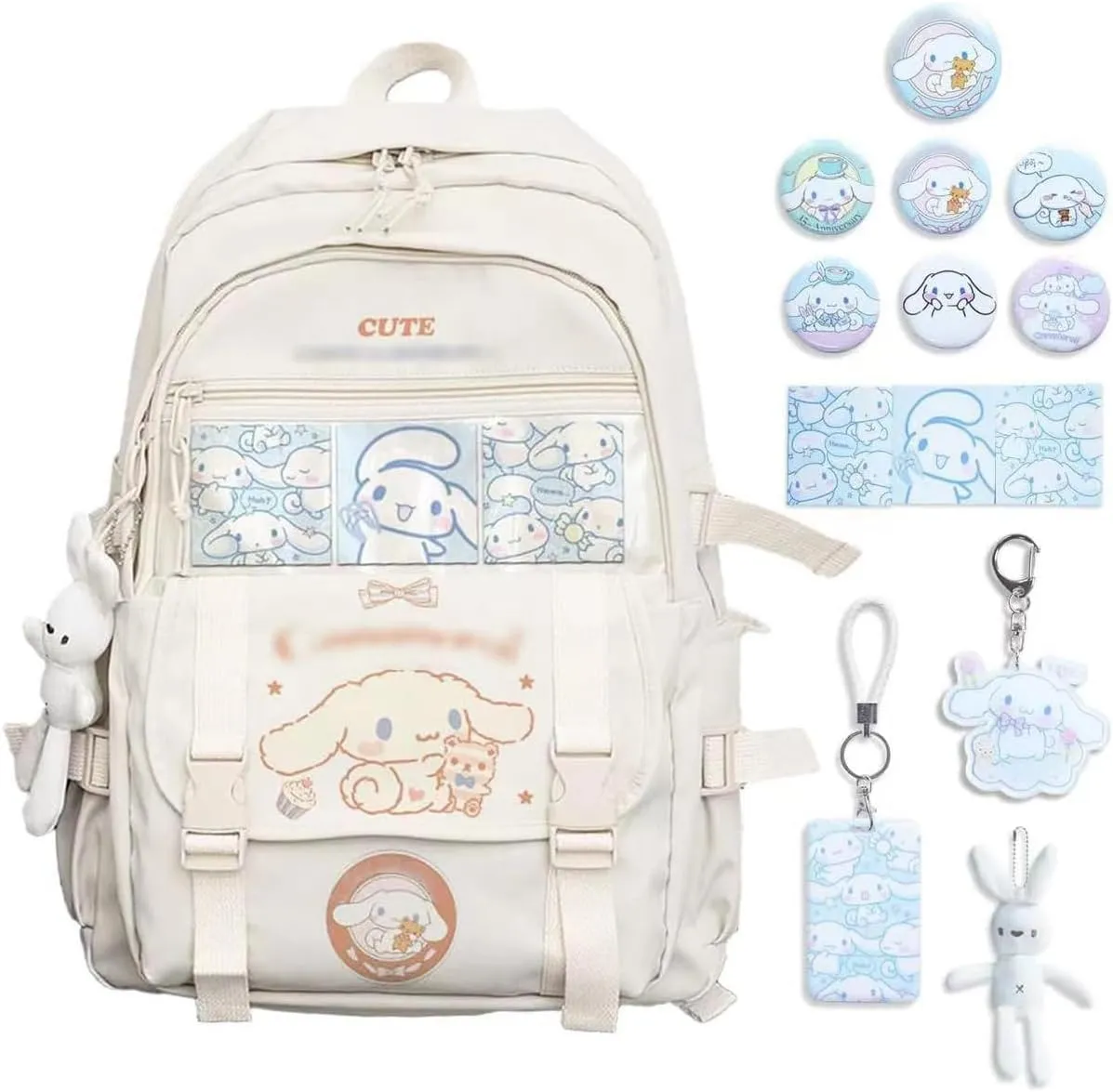 ALORVE Backpack Cute Anime Student Schoolbag Cartoon Casual Travel Bag for Boys and Girls School Season Backpack (White)