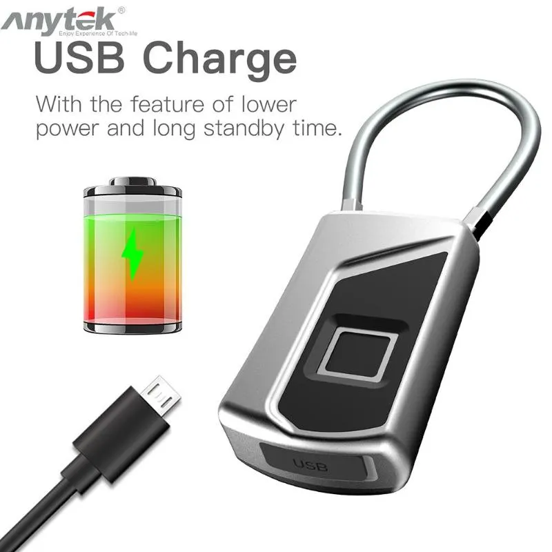 Anytek L1 Multifunctional Smart Keyless Fingerprint Lock for Car Motorcycles IP66 Waterproof Anti-theft Door Suitcase Padlock