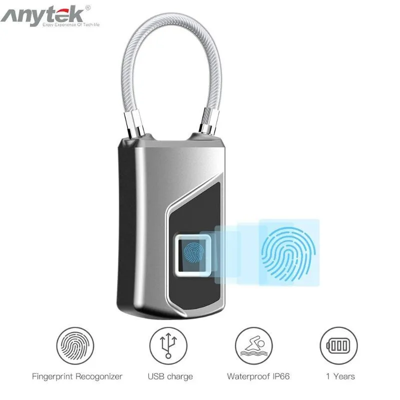 Anytek L1 Multifunctional Smart Keyless Fingerprint Lock for Car Motorcycles IP66 Waterproof Anti-theft Door Suitcase Padlock