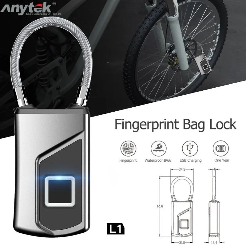 Anytek L1 Multifunctional Smart Keyless Fingerprint Lock for Car Motorcycles IP66 Waterproof Anti-theft Door Suitcase Padlock