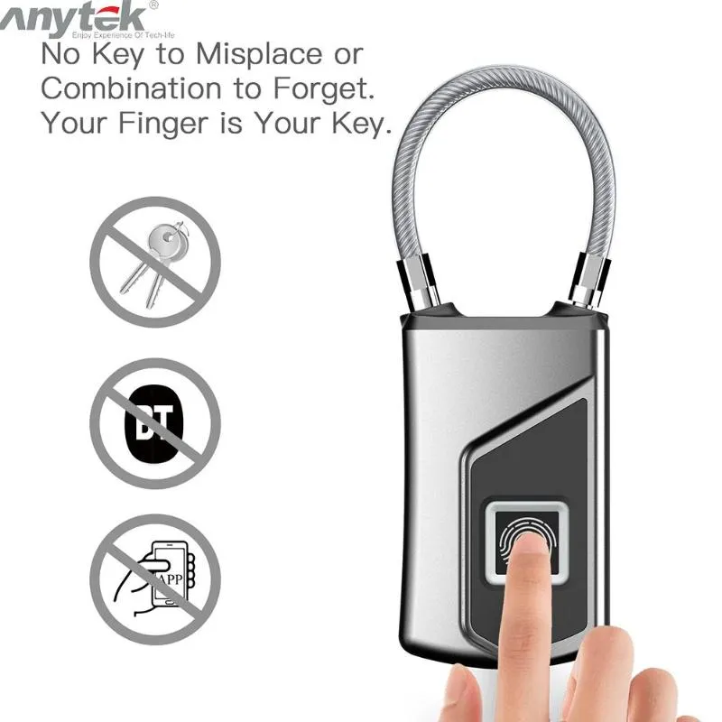 Anytek L1 Multifunctional Smart Keyless Fingerprint Lock for Car Motorcycles IP66 Waterproof Anti-theft Door Suitcase Padlock