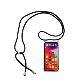 Apfelkiste - iPhone 12 Mini Necklace Rubber Case Air Cushion Drop Protection   Cell Phone Chain (150cm) - Black / Gold