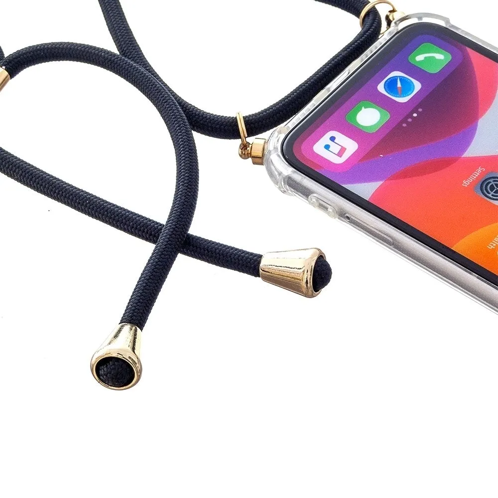 Apfelkiste - iPhone 12 Mini Necklace Rubber Case Air Cushion Drop Protection   Cell Phone Chain (150cm) - Black / Gold
