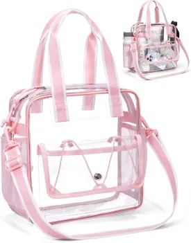 BAGSMART Clear Bag for Stadium Events, 12x6x12 Small Tote Bag with Zipper, Clear Crossbody bag for Festival Essentials