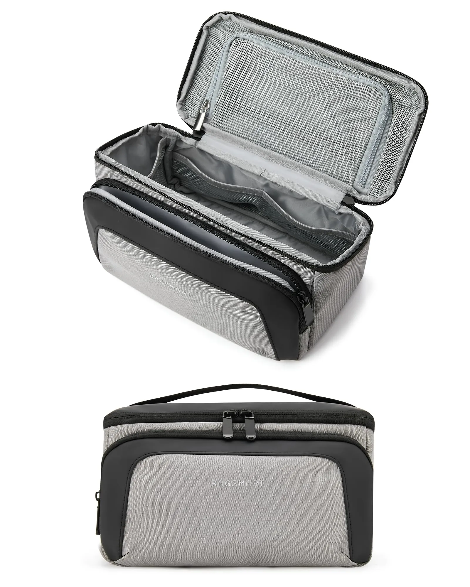 BAGSMART Toiletry Bag for Men, Wide Opening Travel Bag for Toiletries, Dopp Kit Water Resistant Shaving Hygiene Bag for Bathroom Shower, Toiletries Accessories,Travel Essentials-Gray