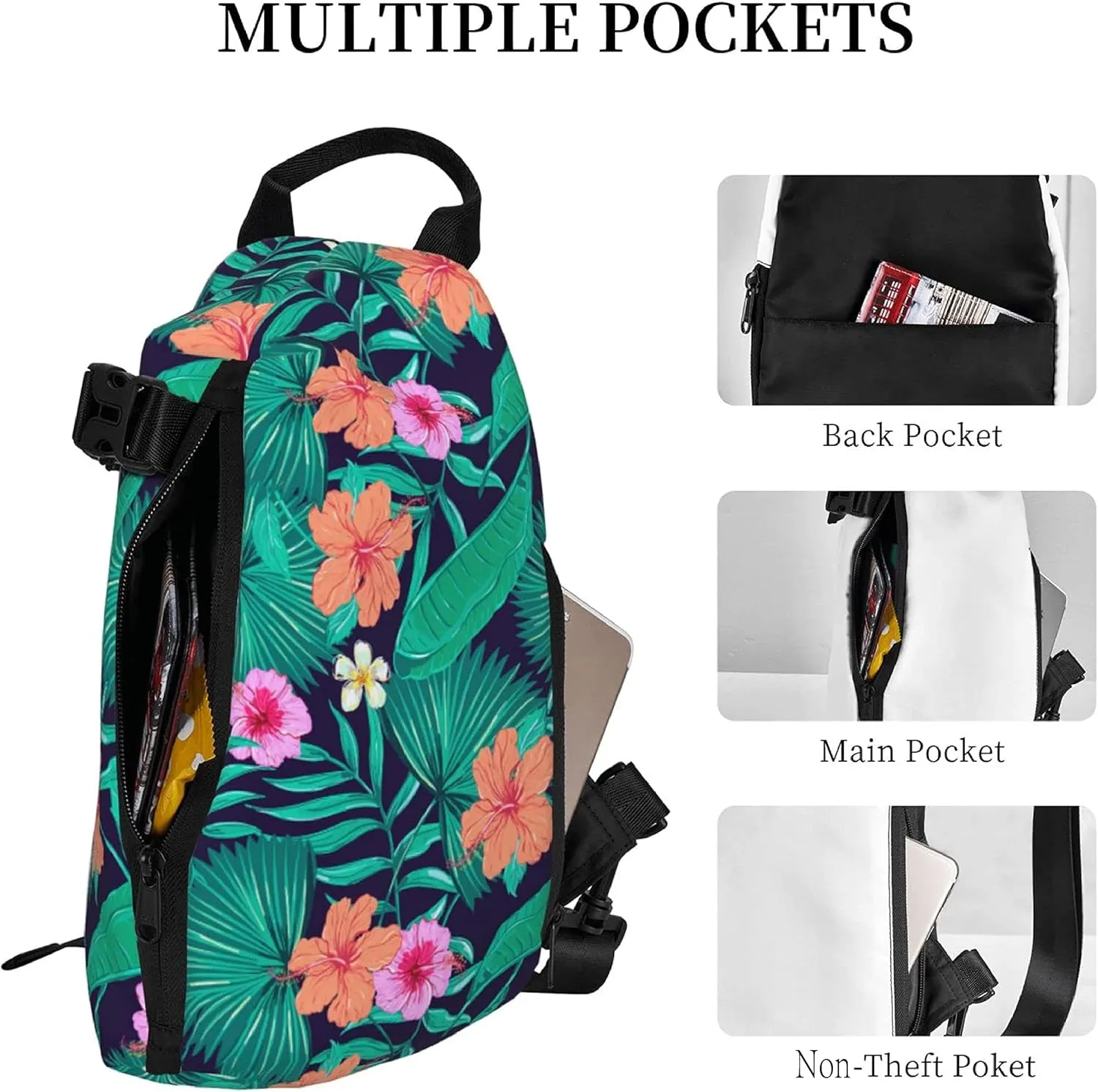 bassyil Tropical Palm Leaves Sling Bag Crossbody Chest Backpack Shoulder Daypack for Women Men Travel Hiking