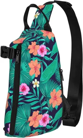 bassyil Tropical Palm Leaves Sling Bag Crossbody Chest Backpack Shoulder Daypack for Women Men Travel Hiking