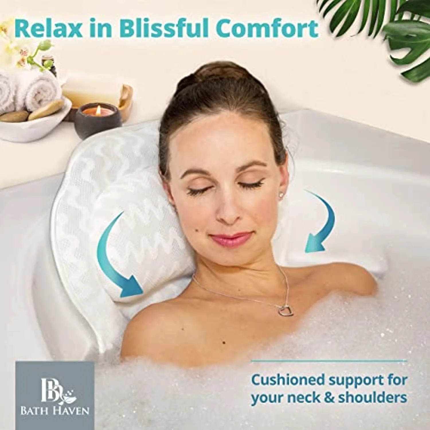 Bath Haven Bath Pillow Bathtub Pillow Back Neck Support Pillow, Spa Cushion for Tub, Relaxing Headrest Bath Pillow, Portable Washable Bathtub Accessories with 3D Air Mesh Thick Soft Bath Pillow, White