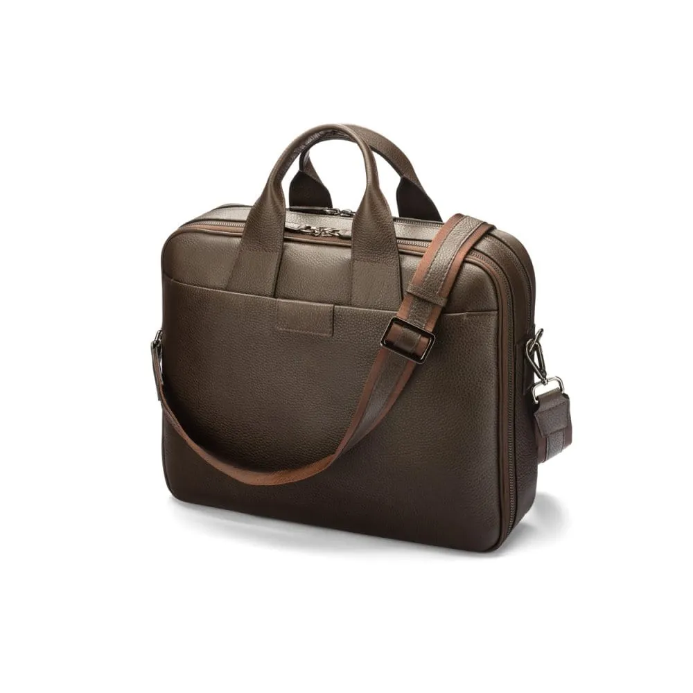 Belmont Leather 15" Laptop Briefcase - Brown With Gunmetal Zips