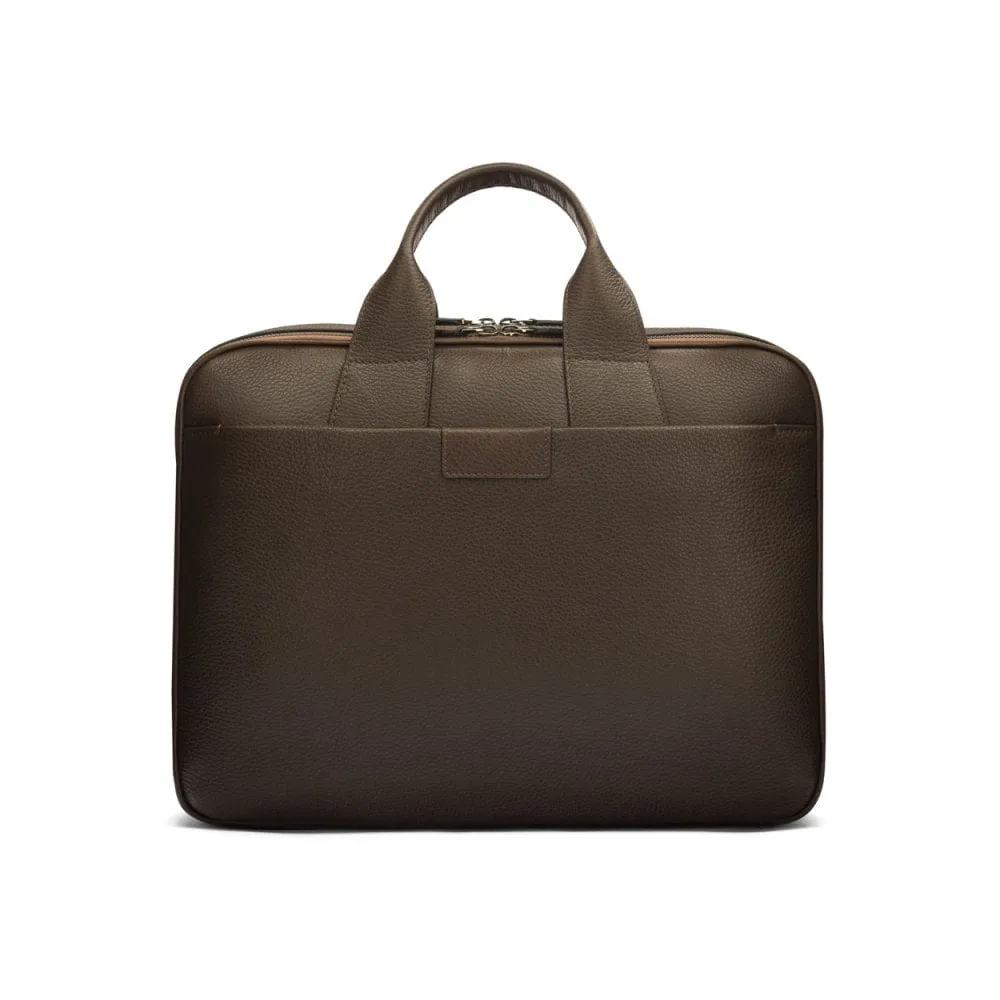 Belmont Leather 15" Laptop Briefcase - Brown With Gunmetal Zips