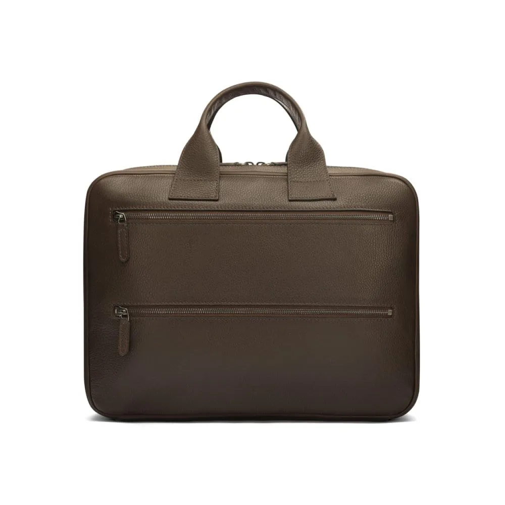 Belmont Leather 15" Laptop Briefcase - Brown With Gunmetal Zips