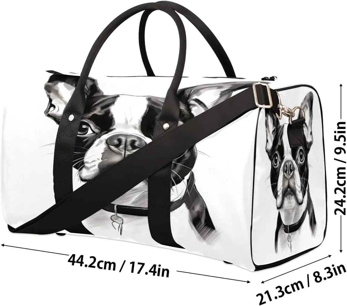 Bostonterrier Dog Travel Duffle Bag, Sports Gym Bags for Women Men, Carry On Weekender Overnight Workout Airplane Trips Bag