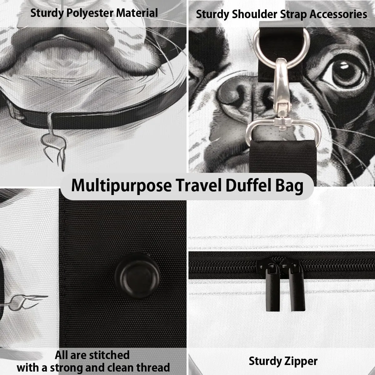 Bostonterrier Dog Travel Duffle Bag, Sports Gym Bags for Women Men, Carry On Weekender Overnight Workout Airplane Trips Bag