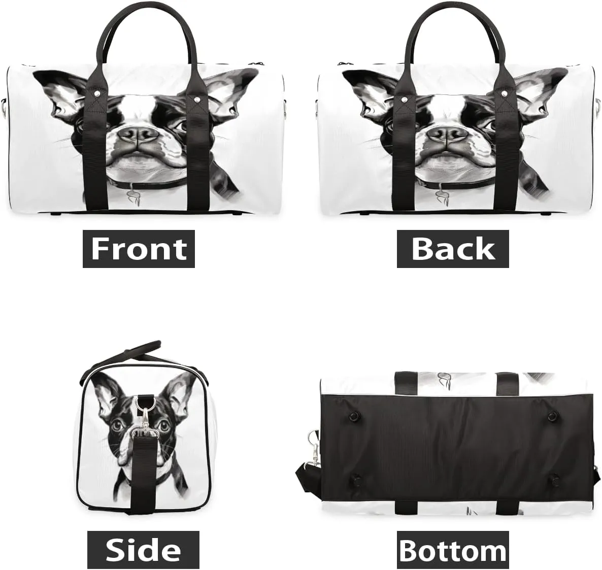 Bostonterrier Dog Travel Duffle Bag, Sports Gym Bags for Women Men, Carry On Weekender Overnight Workout Airplane Trips Bag