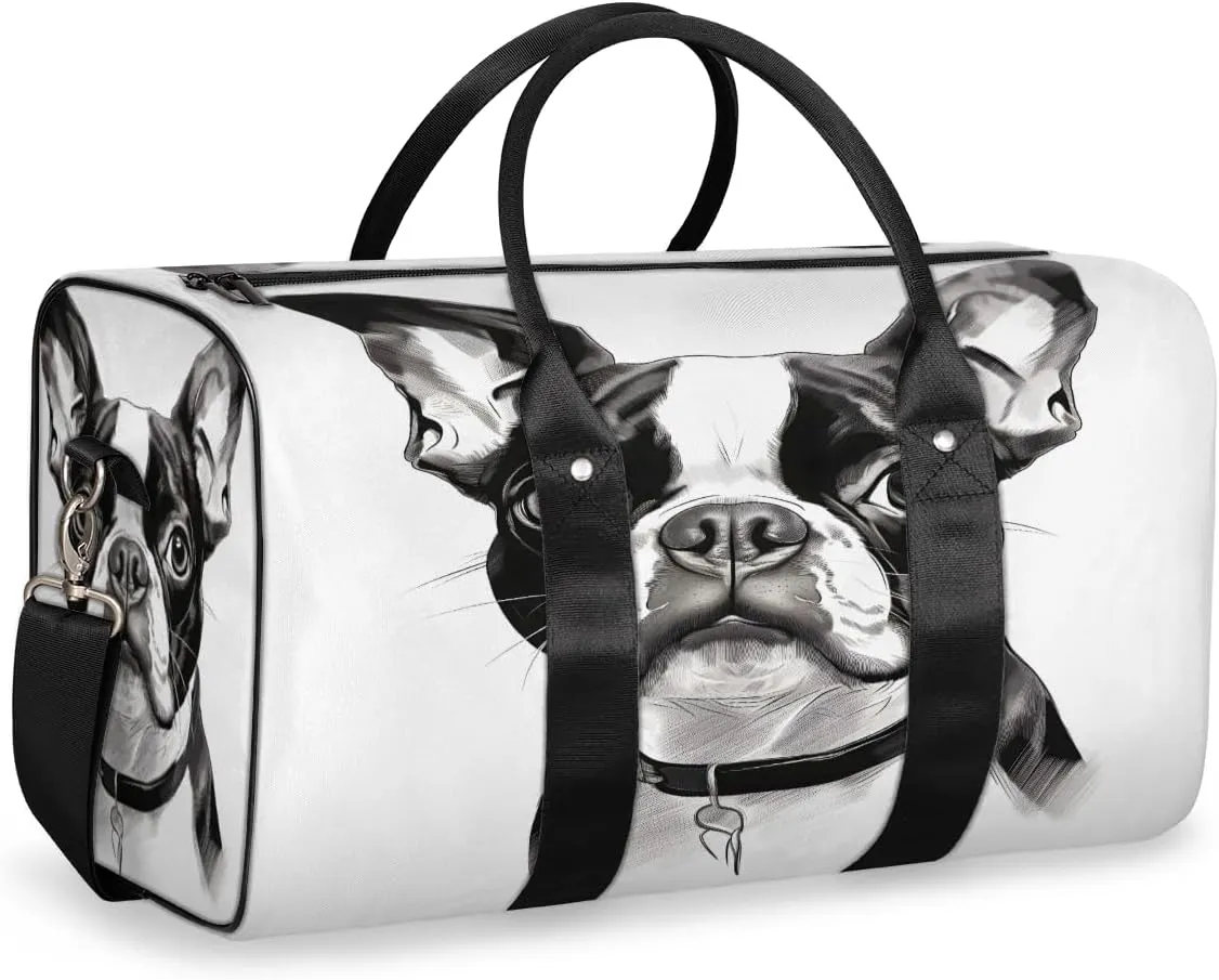 Bostonterrier Dog Travel Duffle Bag, Sports Gym Bags for Women Men, Carry On Weekender Overnight Workout Airplane Trips Bag
