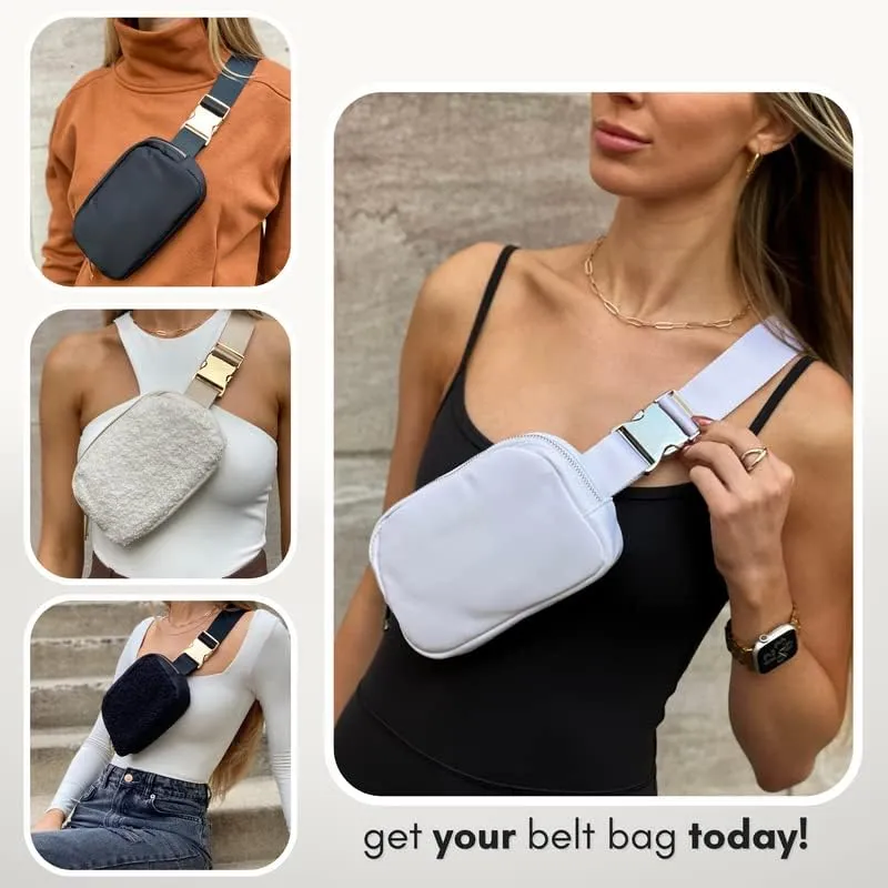 Boutique Belt Crossbody Bag Fanny Pack for Women Fashionable | Cute Mini Everywhere Bum Hip Waist Pack | Fashion Travel Chest Bag | Silver Accessories | Adjustable Small Strap | White