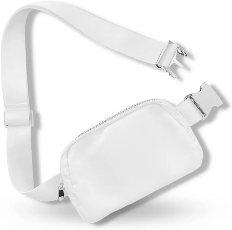 Boutique Belt Crossbody Bag Fanny Pack for Women Fashionable | Cute Mini Everywhere Bum Hip Waist Pack | Fashion Travel Chest Bag | Silver Accessories | Adjustable Small Strap | White