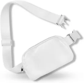 Boutique Belt Crossbody Bag Fanny Pack for Women Fashionable | Cute Mini Everywhere Bum Hip Waist Pack | Fashion Travel Chest Bag | Silver Accessories | Adjustable Small Strap | White