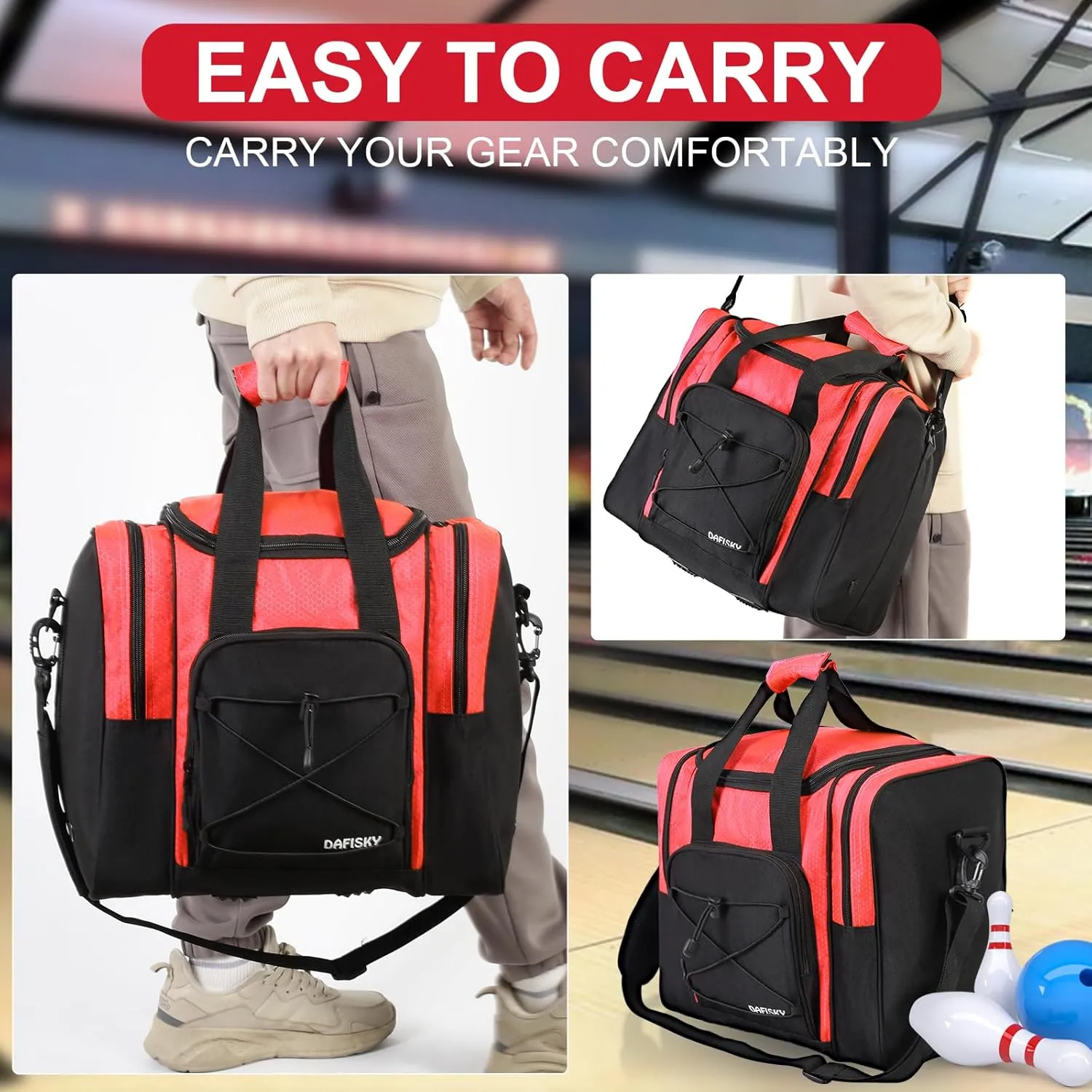 Bowling Ball Bag - Single Ball Tote with Padded Holder, Shoe Compartment and Strap