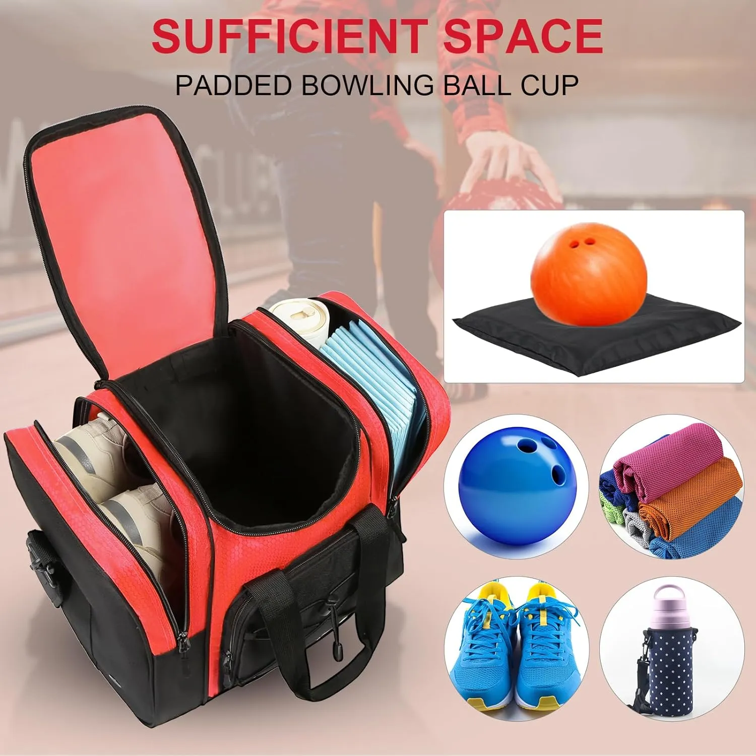 Bowling Ball Bag - Single Ball Tote with Padded Holder, Shoe Compartment and Strap