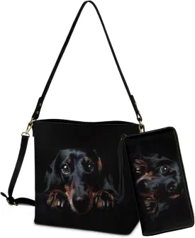 Bucket Crossbody Bag Set for Women Lady, Leather Purse and Wallet Set Large Bucket Bag with Wallet