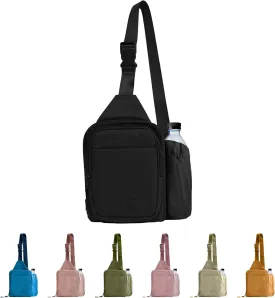 BUNSO Everyday Small Crossbody Bags for Women, Water-Resistant Sling Bag for Men with Waterbottle Holder, 7 x 2.5 x 9