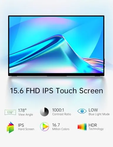 CAPERAVE 15.6'' Portable Monitor Touchscreen, FHD IPS Touch Screen with Tempered Glass, Travel Monitor with Kickstand & Speaker, HDMI USB C External Monitor for Laptop Phone Computer Xbox Switch PS4/5