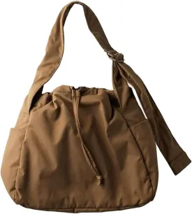 Casual Nylon Shoulder Tote Bag for Women Large Lightweight Canvas Travel Crossbody Purse Handbags with Drawstring