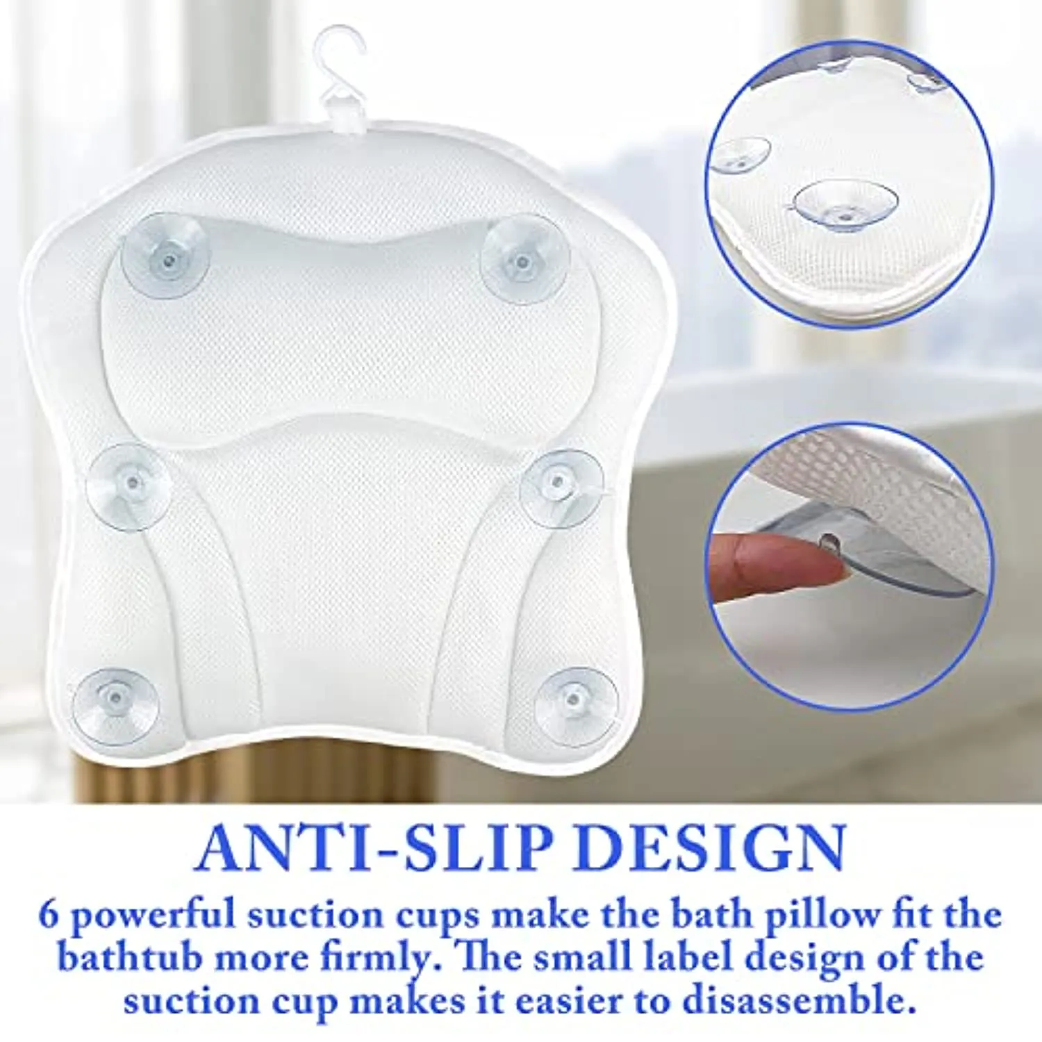 CAYCOIN Bath Pillow for Tub Comfort Bathtub Pillow, Ergonomic Bath Pillows for Tub Neck and Back Support with 6 Suction Cups, Ultra-Soft 4D Air Mesh Design SPA Tub Bath Pillow for Women & Men
