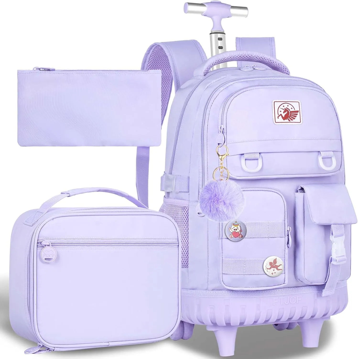CCJPX Rolling Backpack for Girls Women, 21 inch Roller Wheels School Bookbag, Wheeled Suitcase Backpacks with Lunch Bag for Teen - Purple