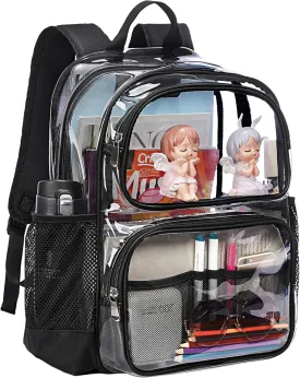 Clear Backpack Heavy Duty,17'' Transparent Bag See Through Backpack for College Work Travel Security,Black