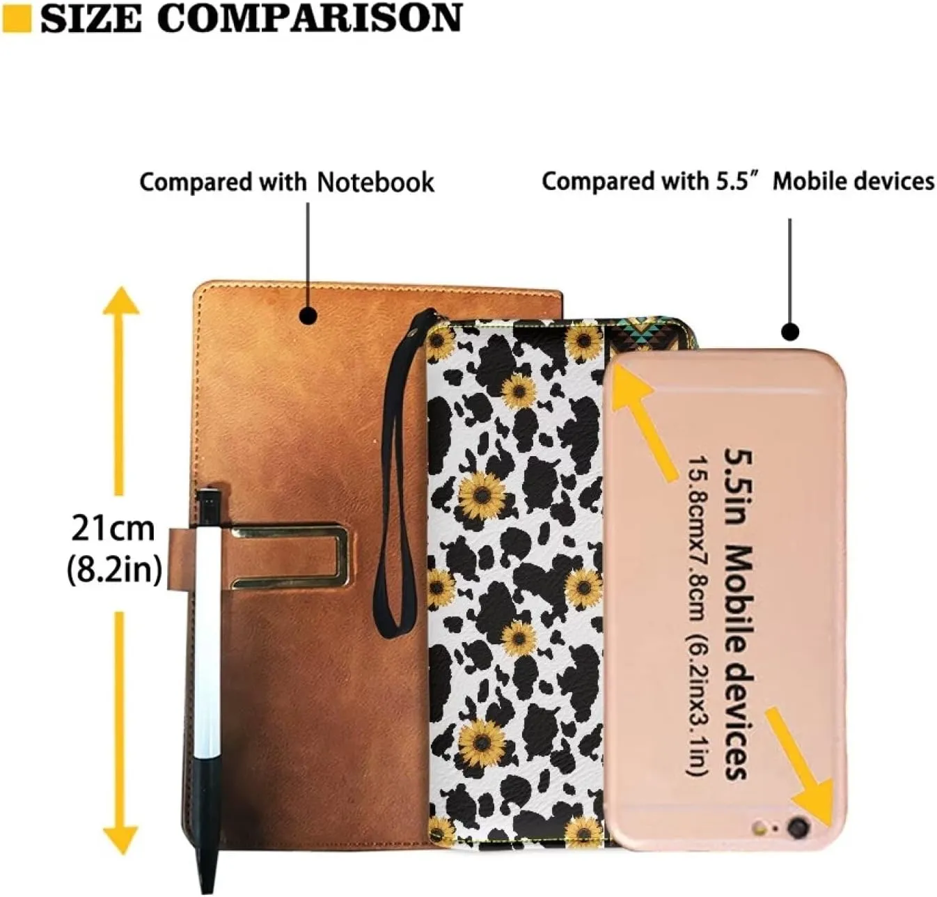Coldinair Brown Aztec Womens Wallet Cow Sunflower RFID Blocking Handbag Purse PU Leather Zip Around Wallets Large Capacity Long Purse Credit Card Clutch Bag Wristlet Strap