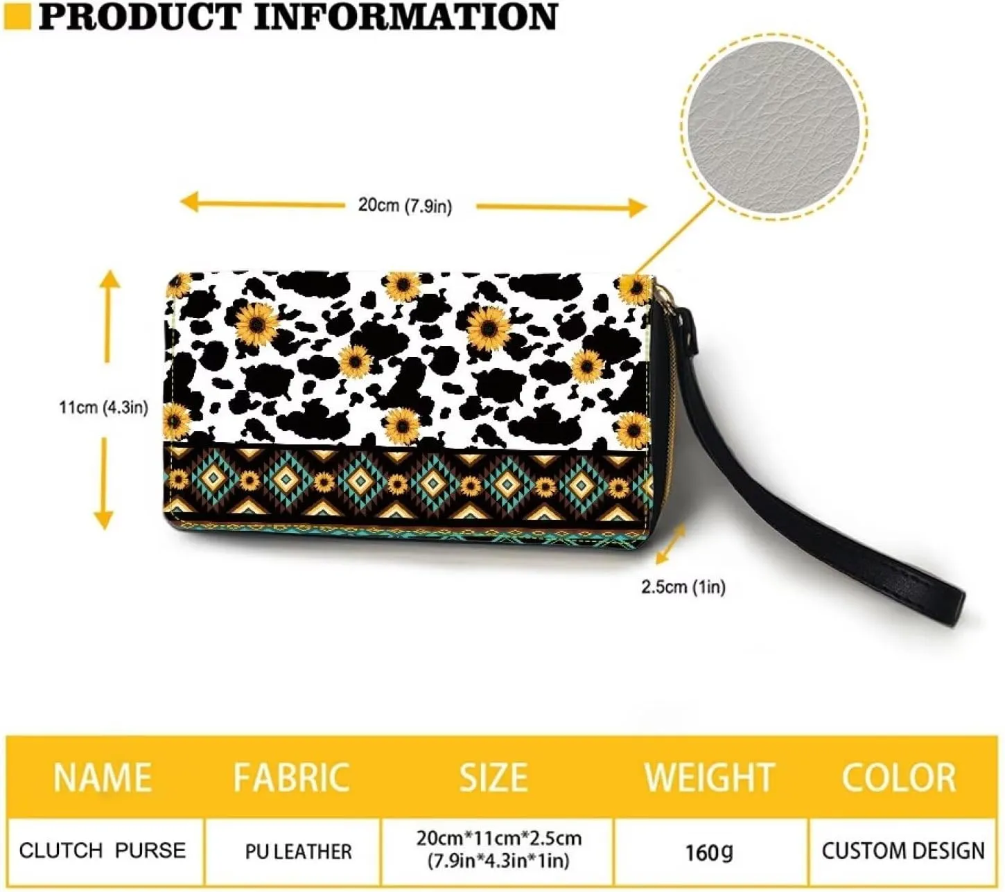 Coldinair Brown Aztec Womens Wallet Cow Sunflower RFID Blocking Handbag Purse PU Leather Zip Around Wallets Large Capacity Long Purse Credit Card Clutch Bag Wristlet Strap