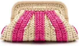 Colorblock Straw Clutch Purses - Straw Crossbody Bags for Women Woven Purse Beach Handbags Cloud Dumpling Pouch Beige