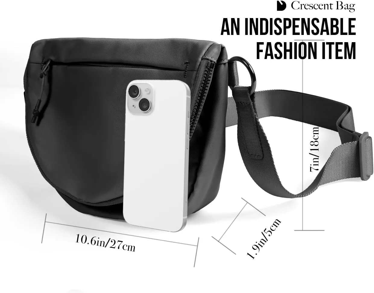 Crescent Bag for Women and Men, Fashion Medium Nylon Folding Crescent Moon Bag Single Shoulder Bag with Adjustable Strap