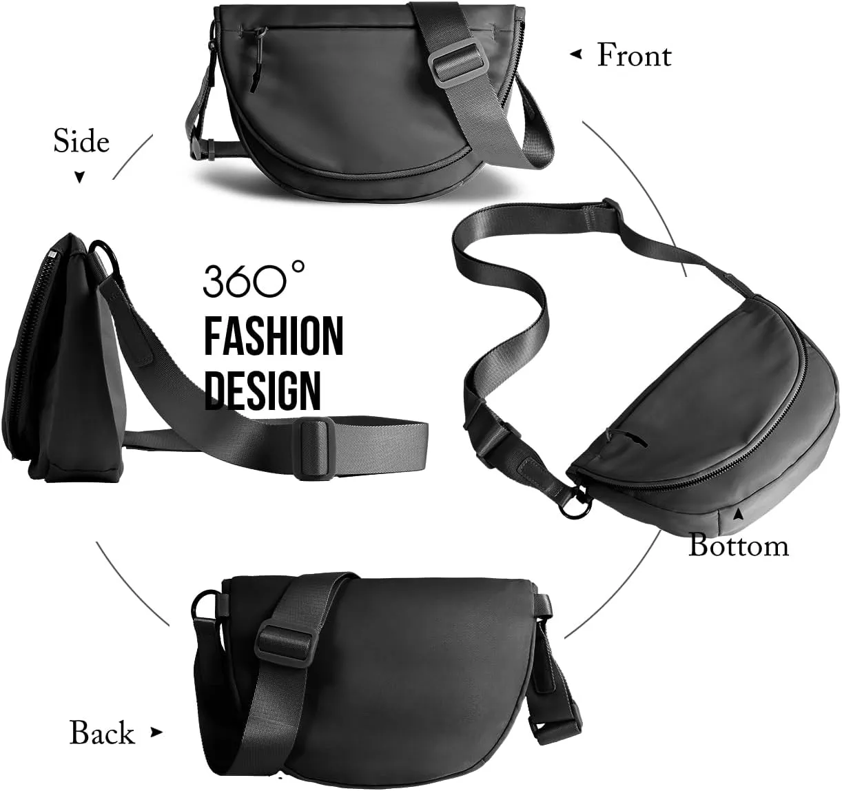Crescent Bag for Women and Men, Fashion Medium Nylon Folding Crescent Moon Bag Single Shoulder Bag with Adjustable Strap