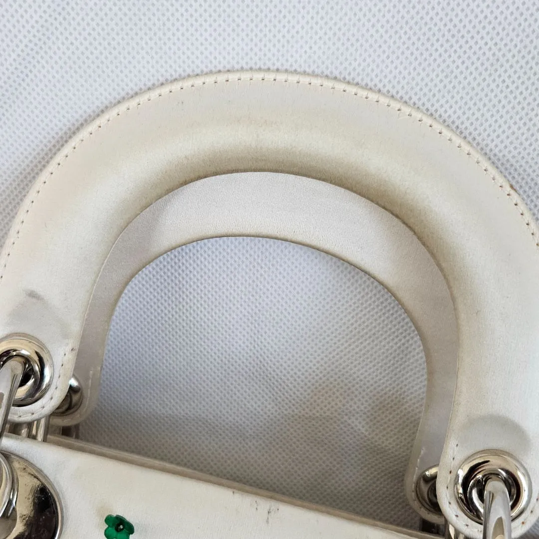 Dior White Satin Mini Lady Dior with Beaded Detail