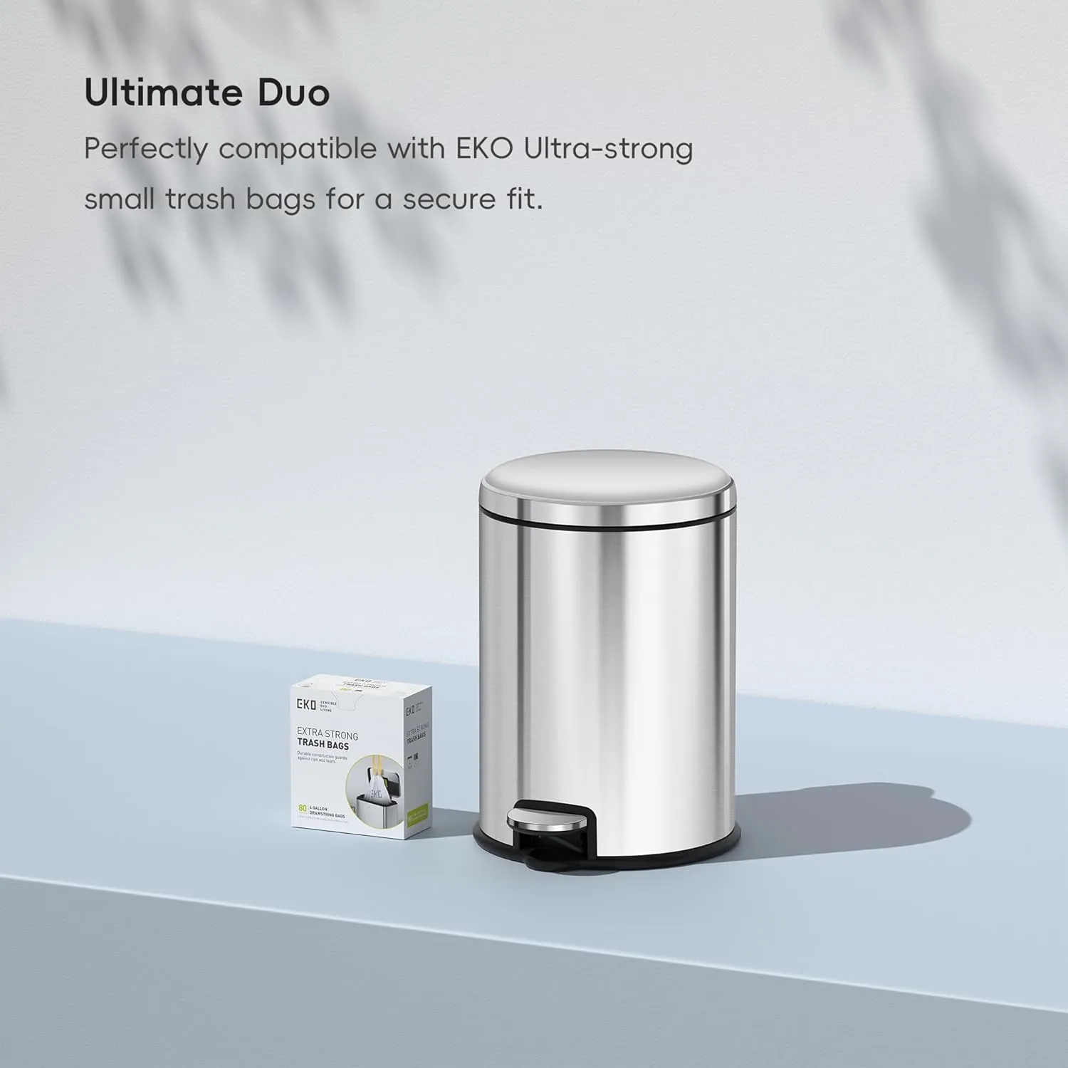 EKO Round Bathroom Trash Can with Lid, 5L / 1.32 Gallon Small Step Garbage Can with Removable Inner Bucket, Soft-Close Metal Waste Basket with Foot Pedal, Brushed Stainless Steel
