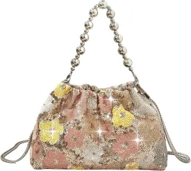 Evening Bag Clutch Purses for Women Sequin Bucket bag Drawstring Crossbody Purse Women Handbags Lightweight Shoulder Bag Mothers Day Gifts for Ladies(Flower)