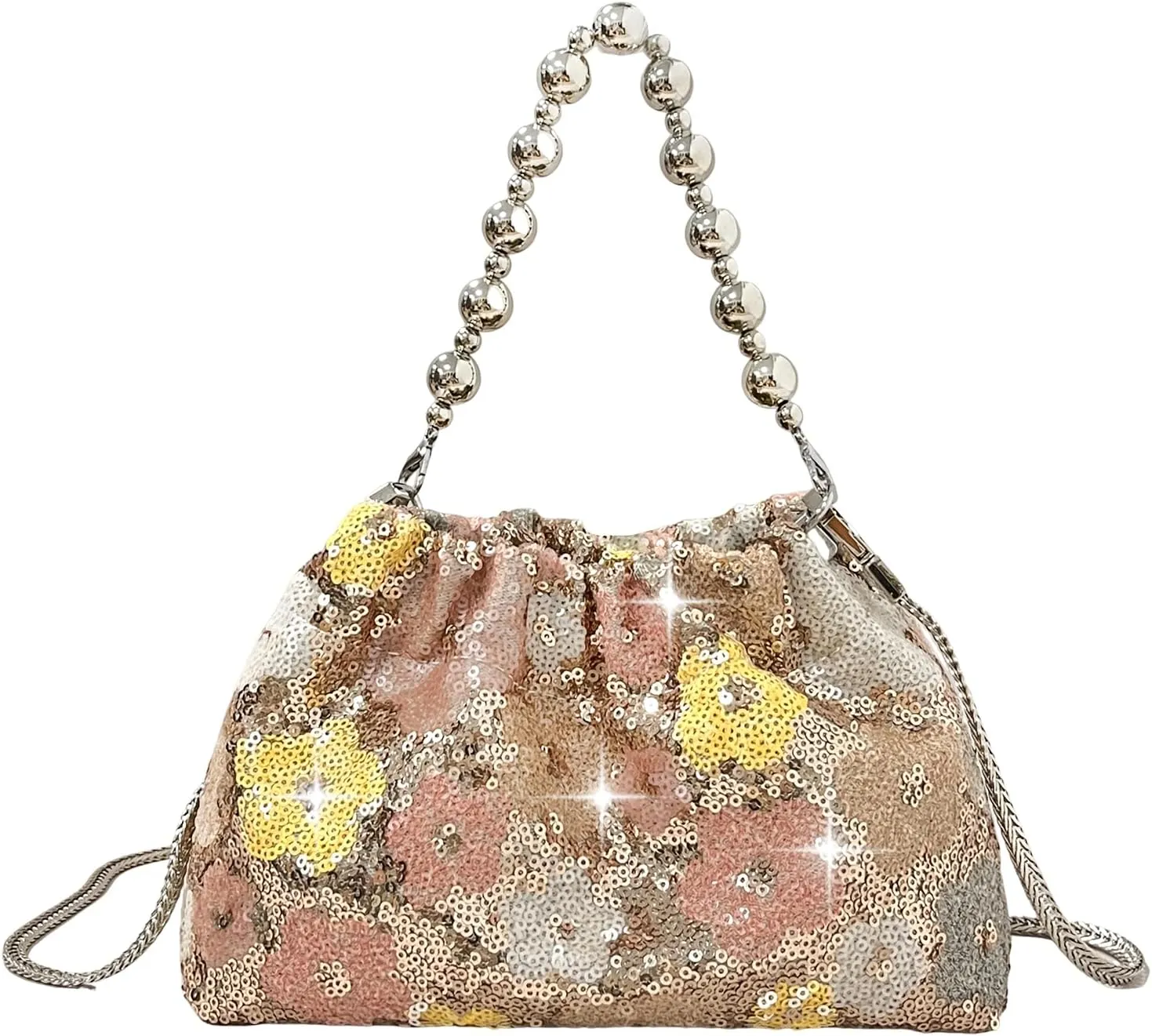 Evening Bag Clutch Purses for Women Sequin Bucket bag Drawstring Crossbody Purse Women Handbags Lightweight Shoulder Bag Mothers Day Gifts for Ladies(Flower)