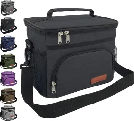 ExtraCharm Insulated Lunch Bag for Women/Men - Reusable Lunch Box for Office Picnic Hiking Beach - Leakproof Cooler Tote Bag Organizer with Adjustable Shoulder Strap for Adults - Black