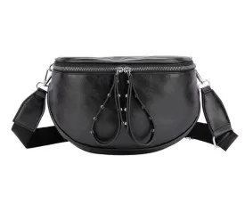 Fashion Crossbody Black & Silver Shoulder Bag Soft PU