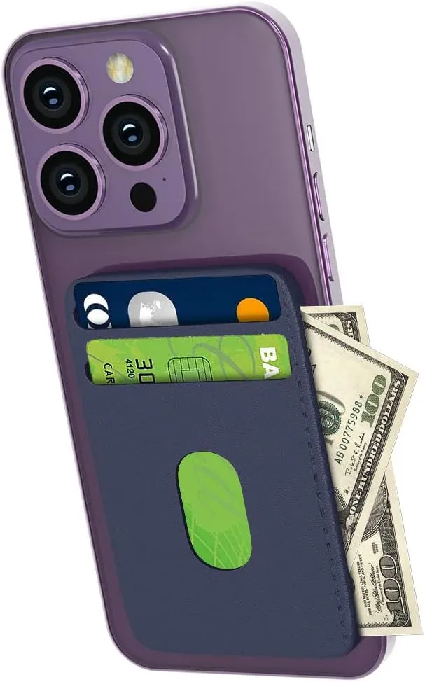 for MagSafe Wallet, Magnetic Card Wallet Holder with Secure-Grip Finger Loop, for iPhone 15/14/13/12 Series, Not for 13/12 Mini, 5-Card Holder, Slim Vegan Leather, RFID Blocking