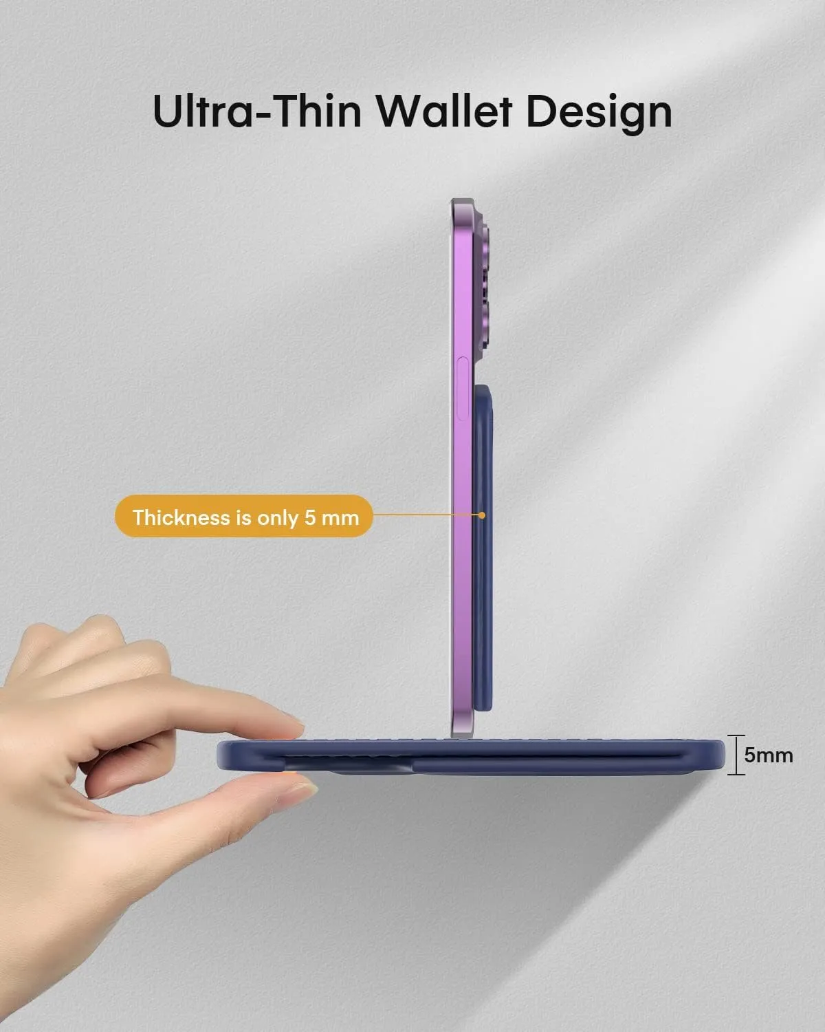 for MagSafe Wallet, Magnetic Card Wallet Holder with Secure-Grip Finger Loop, for iPhone 15/14/13/12 Series, Not for 13/12 Mini, 5-Card Holder, Slim Vegan Leather, RFID Blocking