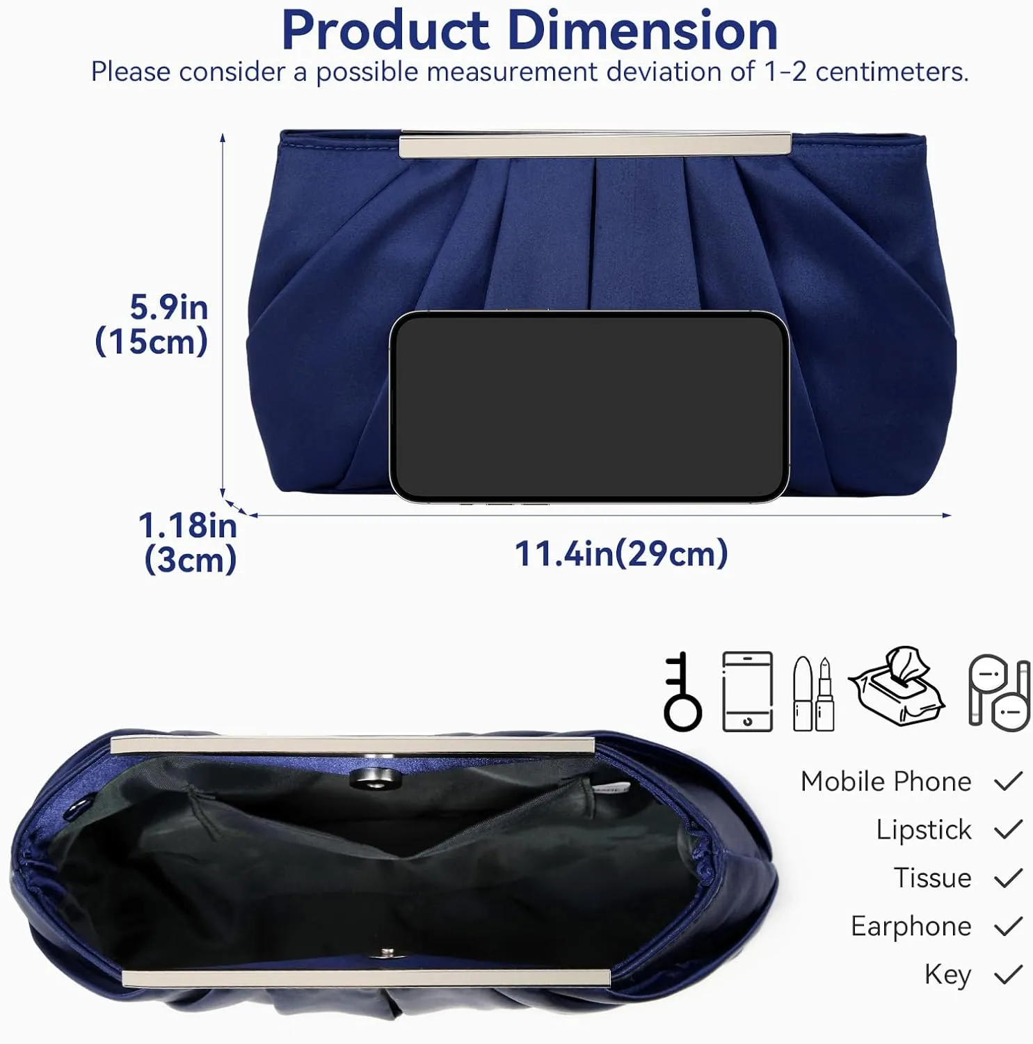 Gets Clutch Purse for Women - Pleated Satin Evening Bag Formal Handbag with Chain Crossbody Purse for Wedding Cocktail