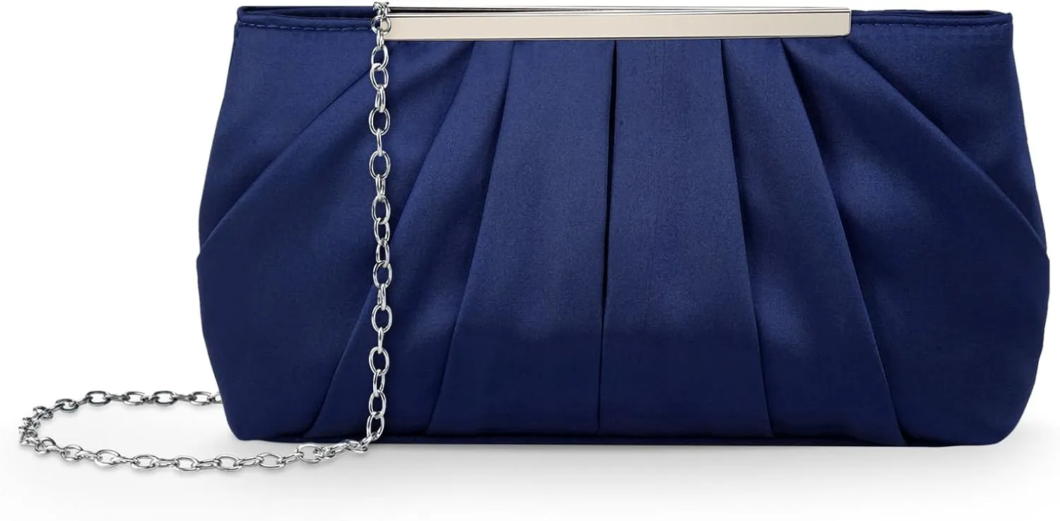 Gets Clutch Purse for Women - Pleated Satin Evening Bag Formal Handbag with Chain Crossbody Purse for Wedding Cocktail