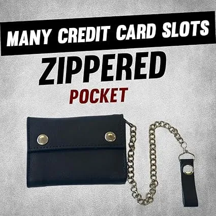 Handmade Black Biker Leather Wallet with Chain  | Leather Wallet