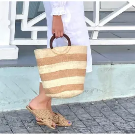 Hessian Bucket Bag with Wooden Handles